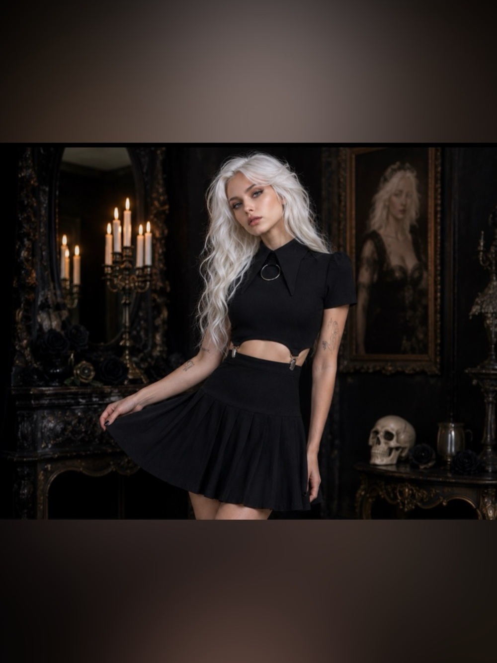 NWT Killstar Darita Suspender Mini Dress Set Black Gothic M - Picture 2 of 12